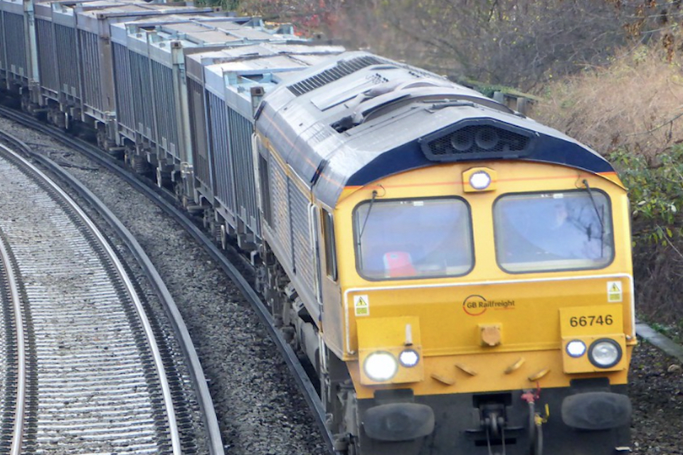 A GB Railfreight bulk train working enroute to West Burton power station seen on a curve near its destination