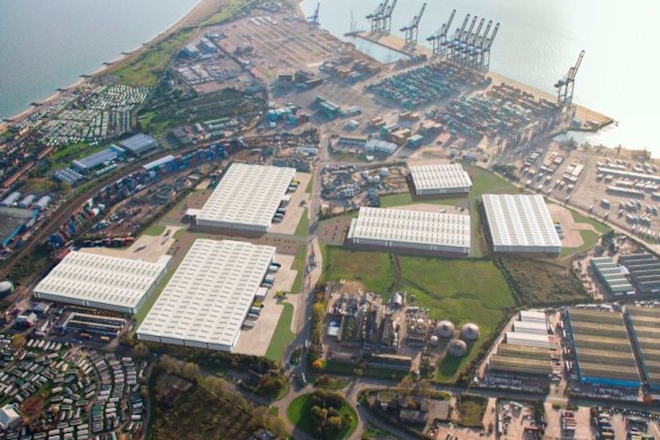 Aerial view of Gateway 14 development at Felixstowe