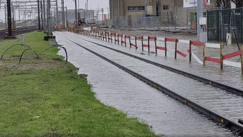 Flooded tracks in Port of Rotterdam