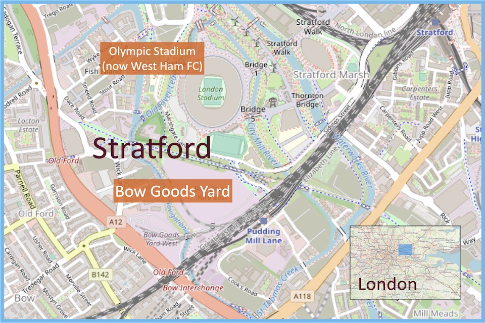 Bow Goods Yard map location in London